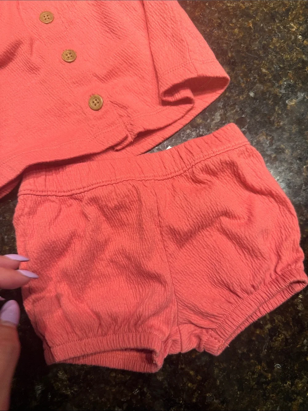 Coral Pink Ruffle Sleeve Button-Front Baby Girl Set - 6 Months BRAND NEW